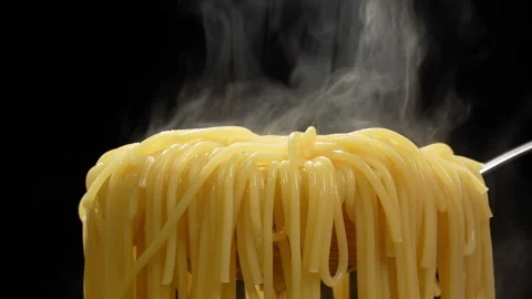 Macro Steaming Hot Cooked Spaghetti Pasta Video stock 345773986