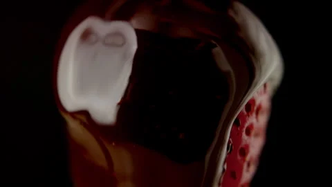 Macro strawberry chocolate drip slow motion liquid cocoa delicious food lust Stock Footage 274304646