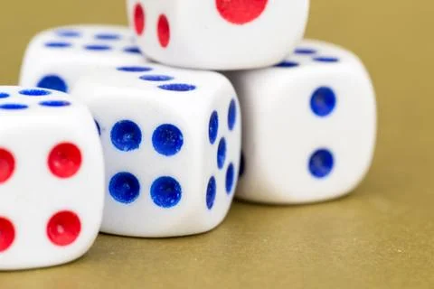 Macro Studio Shot of Five White Plastic Dice Stock Photos