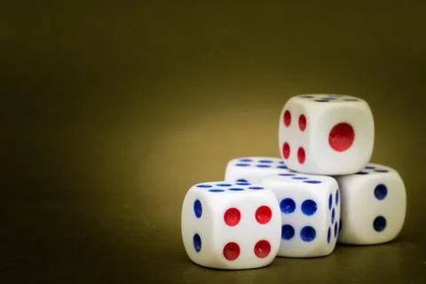 Macro Studio Shot of Five White Plastic Dice Stock Photos