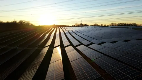 Macro Style Aerial View Flying Meters Above Photovoltaic Array Capturing Sun Stock-Footage 342854783