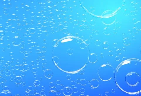 Macro surface of water with bubbles or drops on blue aqua background, wet liquid Illustrazione stock