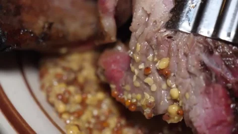 Macro of Tender Slow-Cooked Roasted Beef with Whole Spice Seasoning Video stock 332814202