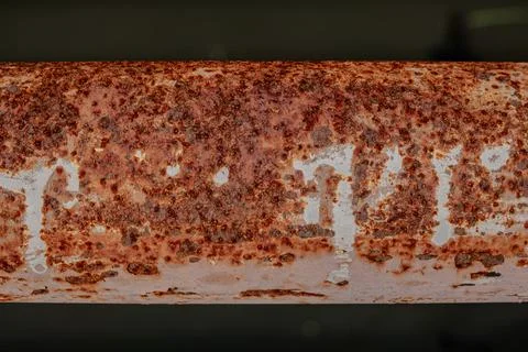 Macro texture of aged iron pipe decay rust Stock-Fotos