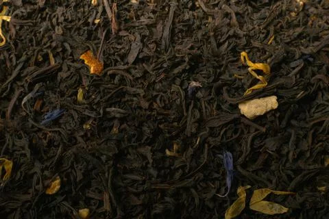 Macro texture of black tea top view Foto stock