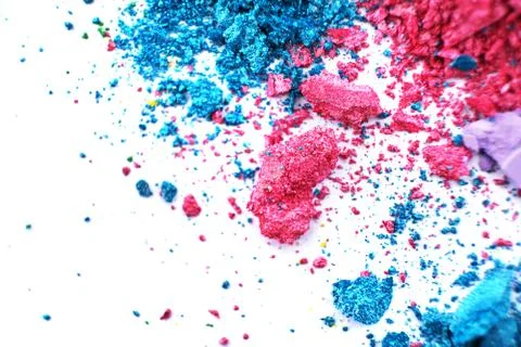 Macro texture Broken eye shadow multi-colored powder, isolated on white Stock Photos