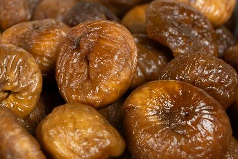Macro Texture of Dried Figs, Lots of Figs, Fruit Background Stock Photos