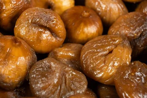 Macro Texture of Dried Figs, Lots of Figs, Fruit Background Stock Photos