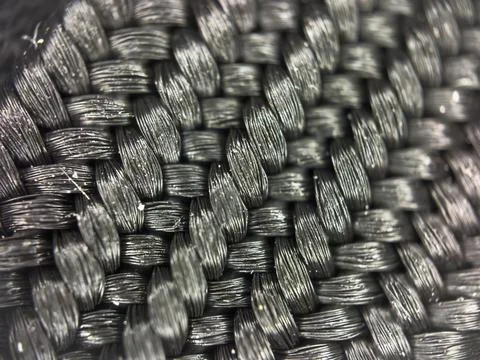 Macro texture of fabric threads background with selective focus and copy space Stock Photos