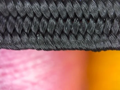 Macro texture of fabric threads background with selective focus and copy space Stock Photos