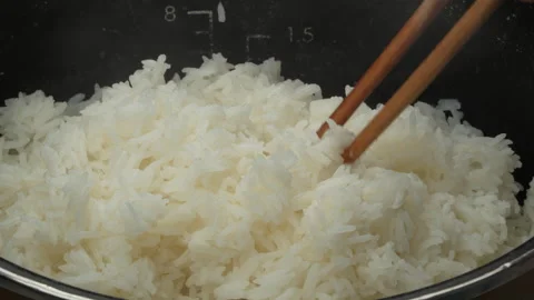 Macro Texture Fluffing Hot White Rice Grains Chopsticks Видео 330956159