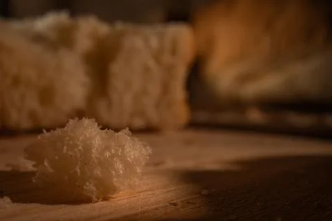 Macro texture of fresh white bread crumb porous structure close up Stock Photos