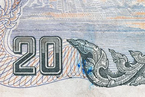 Macro texture of intricate guilloche patterns on Thai banknote Stock Photos