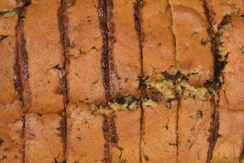 Macro Texture of Sliced Egg White Cake with Chocolate Foto stock