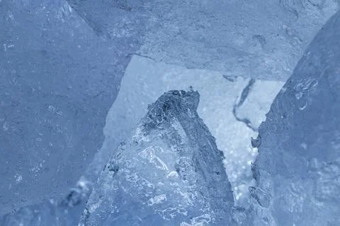 Macro Texture of Sparkling Blue Ice Crystal Stock Photos