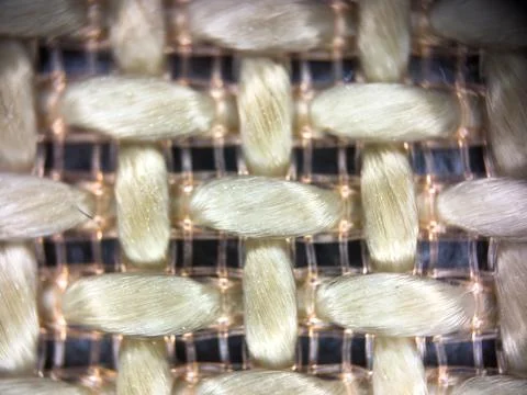 Macro texture of white fabric threads, close up background with selective focus Foto stock