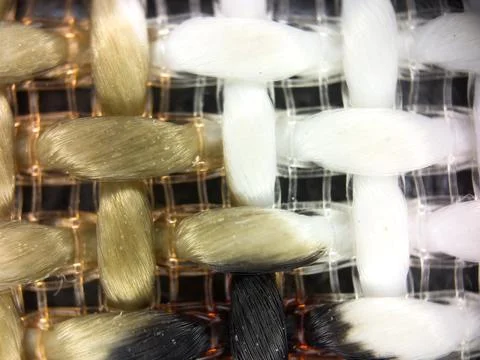 Macro texture of white fabric threads, close up background with selective focus Stock Photos