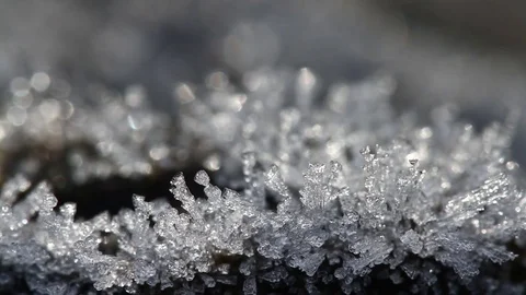 Macro time-lapse of melting hoarfrost particles. Majestic beauty of springtime Video stock 84982817