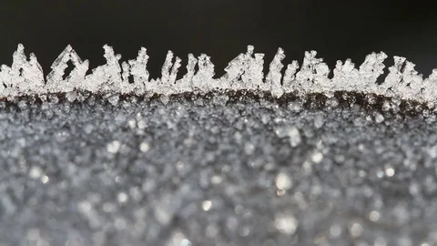 Macro time-lapse of melting hoarfrost particles. Majestic beauty of springtime Video stock 84984718