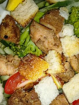 Macro top view of a fresh caesar salad Stock Photos