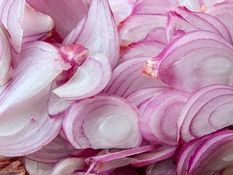 Macro Top View of Sliced Red Onions or Shallots Stock Photos
