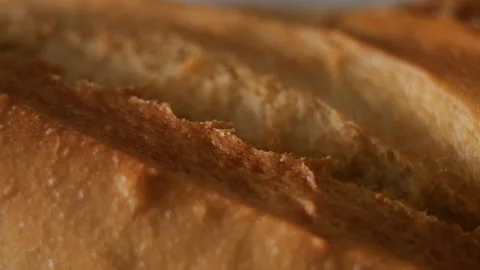 Macro Top View Slider Shot of Rustic Bread Texture in 50p Stockbeeldmateriaal 336532636