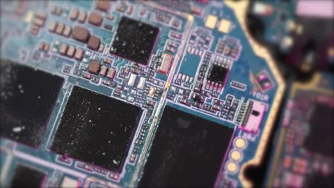 Macro tracking shot of computer circuit board, microchips close up Stock Footage 270457555
