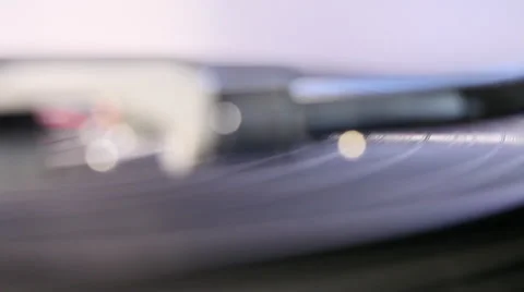Macro tracking shot of vinyl record with arm Video stock 46493499