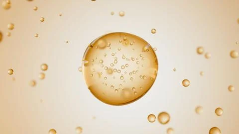 Macro of transparent drop of beige liquid with bubbles inside on beige backdrop Stock Illustration