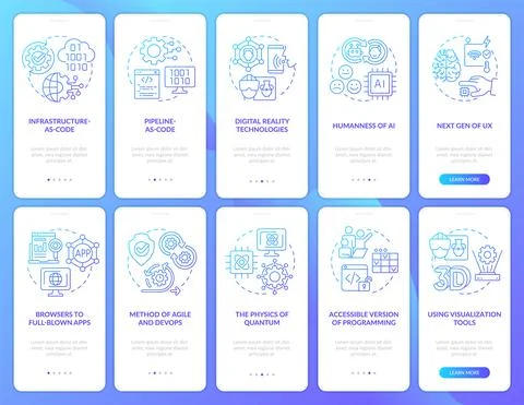 Macro trends blue gradient onboarding mobile app screen set Stock-Illustration