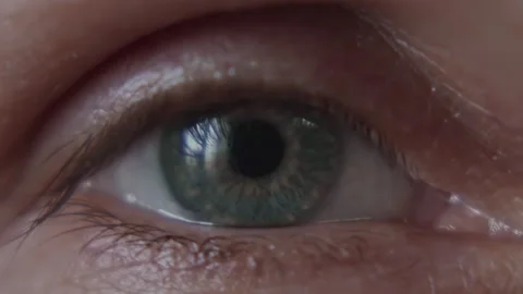 Macro, unblinking eye of a woman looking straight Stock-Footage 344754162