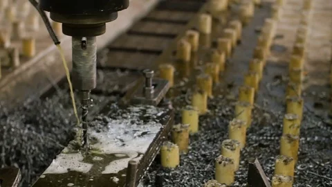 Macro unique holes drilling process in metal details with modern automatic Stock Footage