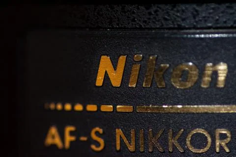 Macro of unspecified Nikon AF-S Nikkor lens 스톡 사진