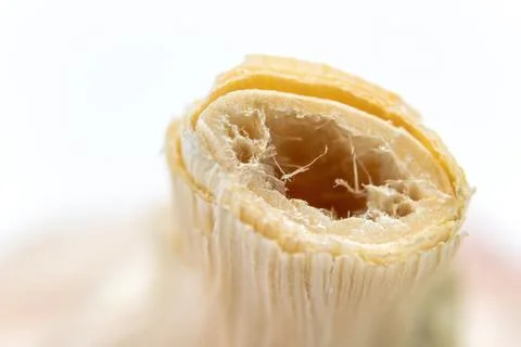 Macro of the upper part of a garlic bulb. Foto stock
