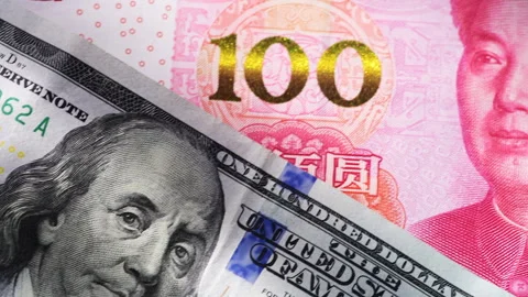 Macro US Dollar bill and Chinese Yuan note. Stock Footage 315504760