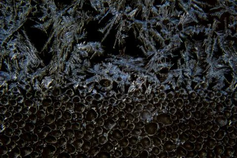 Macro of various abstract shapes of ice crystals Stock Photos