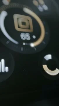 Macro vertical touchscreen view presents a circular graphics processor Stock Photos