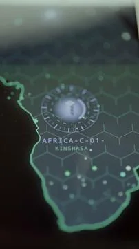 Macro vertical view highlights the exact AFRICA-C-01 and KINSHASA labels Stock Photos