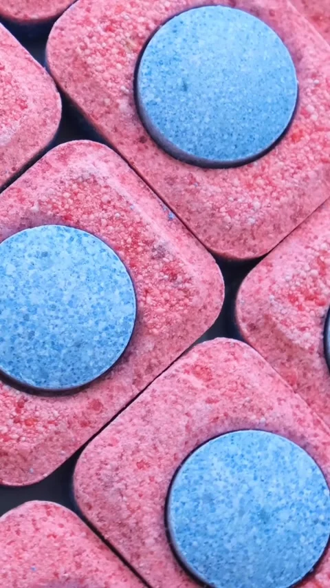 Macro video background with dishwasher capsules. Dishwashing concept Stock Footage 246829068