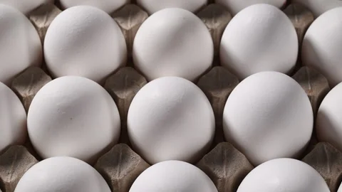 Macro video of endless white eggs: textured shells in a cardboard carton. Vídeo Stock 318850745