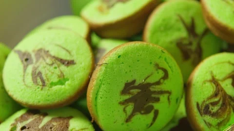 Macro Video of Green Pandan Marble Cakes (Indonesian Snack) Stock Footage 319425689
