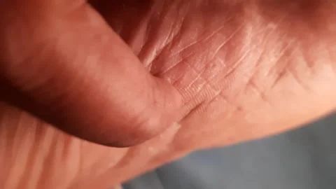 Macro video of a hand scratching a wrinkled sole of foot Stock Footage 310464958