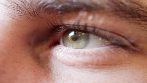 Macro video of the human eye. Close-up of the man's left eye moving. Stock Footage 253460294