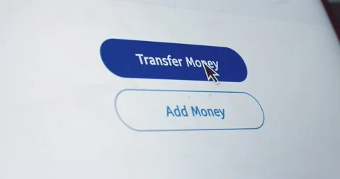 Macro video shot of cursor clicking transfer money button on device screen slow Stock Footage 145595041