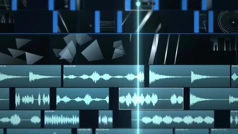 Macro Video Timeline Audio Waveform Blue Depth Field Видео 343650043