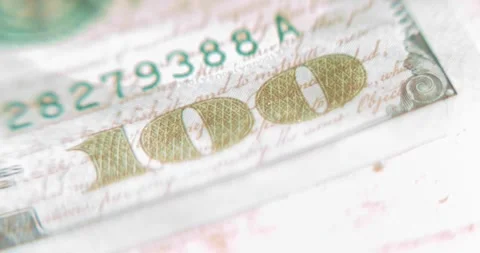Macro view of a 100 Dollar bill series 2021 Stock Footage 321751337