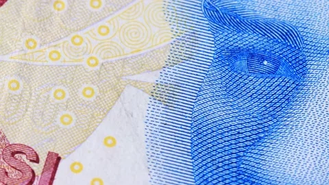 Macro view of a 100 Turkish banknote. Inflation jumps to 19-year high in end  Stock Footage 204751045