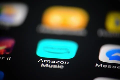 Macro view of Amazon Music app in a smartphone screen Stock Photos