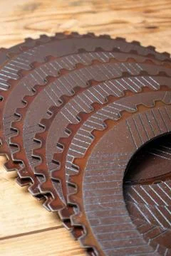 Macro View of Automatic Transmission Clutch Friction Plates with External S.. Stock Photos