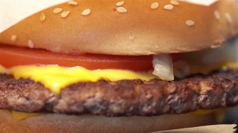 Macro View of Big Fresh Burger Rotating Stock Footage 131533515